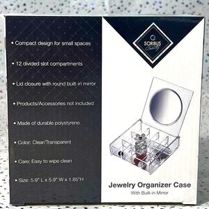 Jewelry Organizer Case with Built-in Mirror